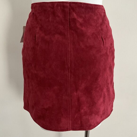 100% Suede Leather Fire Away Blank NYC Skirt Burgundy Full Zip 28 - Picture 3 of 10